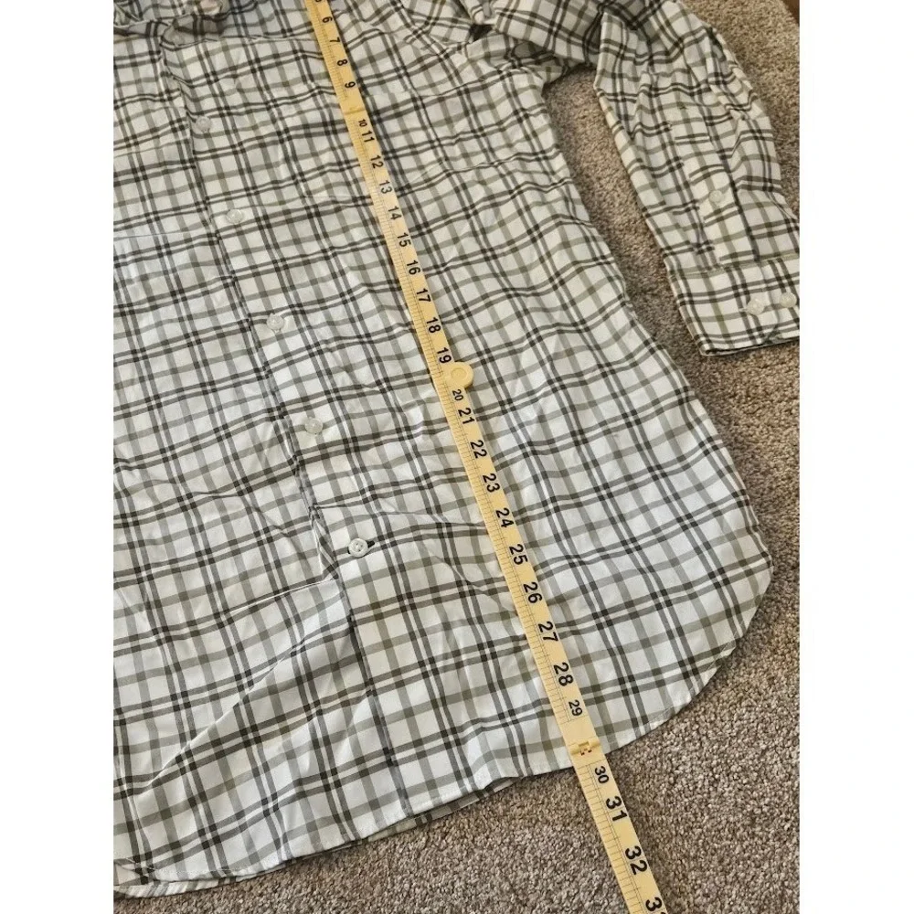 Banana Republic Button Down Shirt Men Medium White Green Slim Fit Plaid Cotton